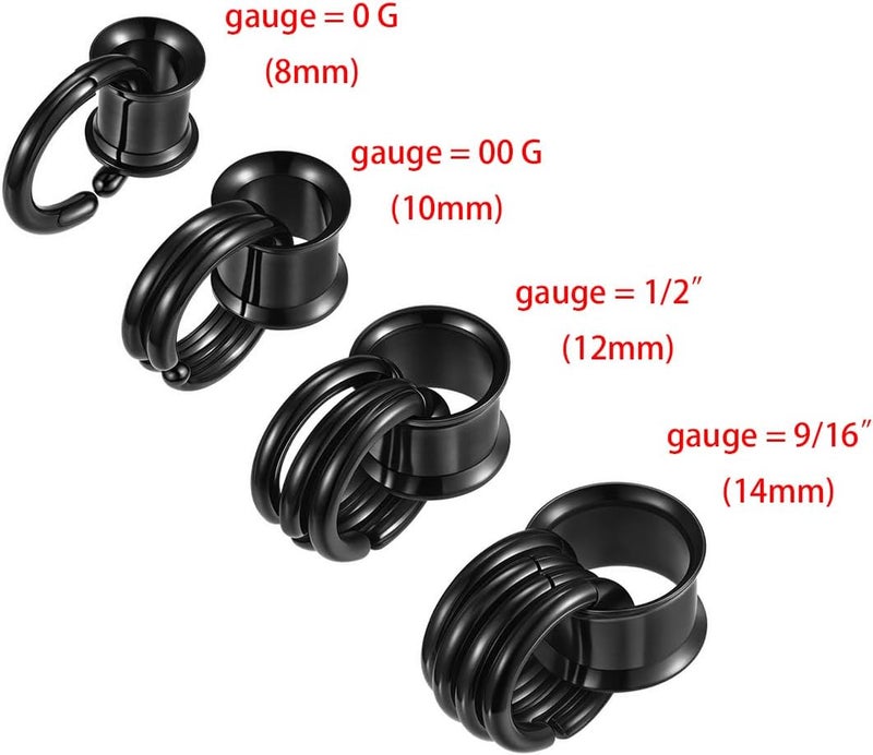 PiercingJ 1 Pair Ear Guages with Rings Ear Weight Plugs Tunnels Hypoallergenic Ear Expander Stretchers 316 Stainless Steel Hoop Earrings Piercing Body Jewelry 0G 00G 1/2" 9/16" - Image 3
